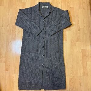 Aran Crafts Ireland 100% merino wool made in Ireland long cardigan grey large